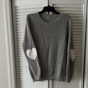 Gray Sweater with Heart Elbow Patches